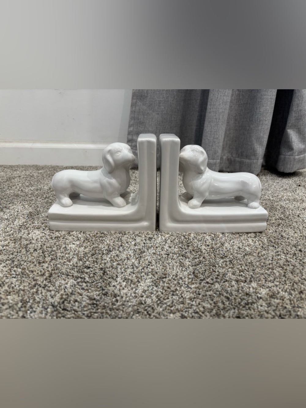 White Ceramic Dachshund Dog Figurine Bookends set of 2